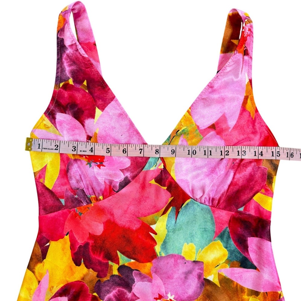 Bebe Pink Floral Watercolor Satin Maxi Dress Sleeveless V-Neck 703763P Size S - Picture 5 of 13
